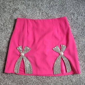 Pink Bejeweled Bow Rhinestone Mini Skirt Size Medium